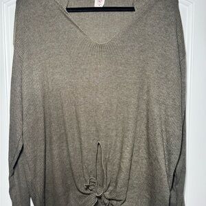 Women's V-Neck Knotted Blouse - Olive